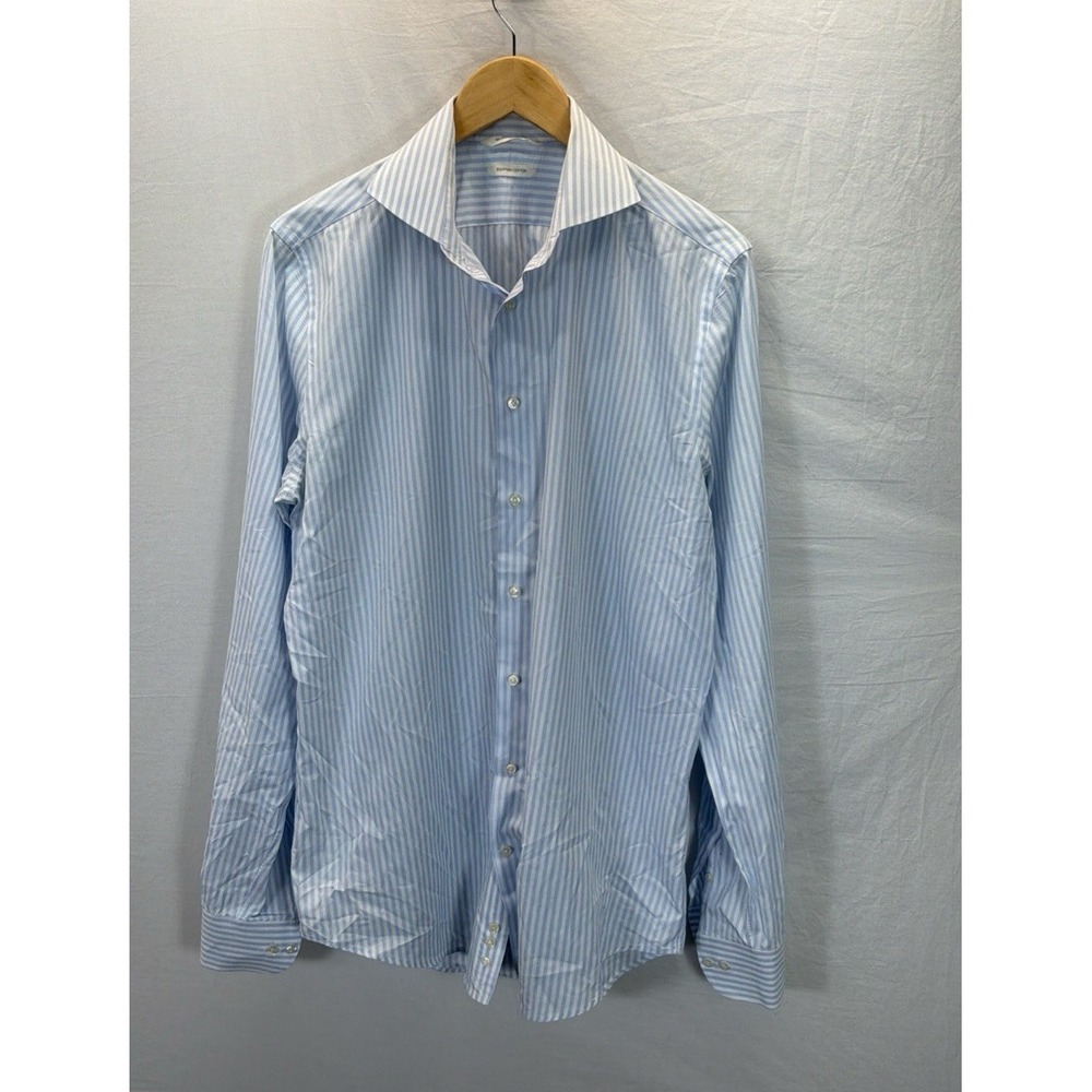 Suitsupply Egyptian Cotton Traveller Blue White Stripe Slim Fit Shirt 16.5 L 42L